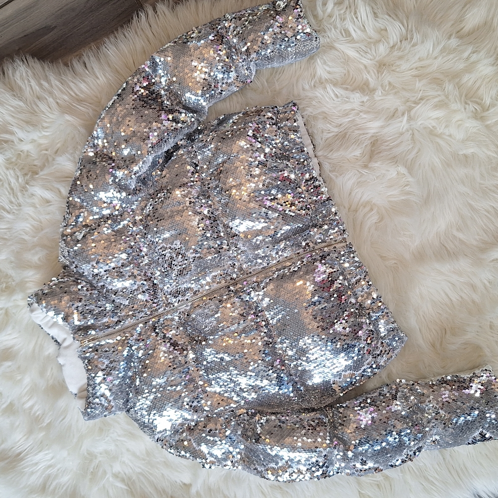 Silver Sequin Bomber Jacket